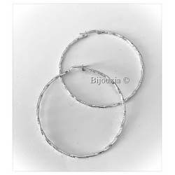 Boucles D'oreilles Créoles Torsadées Striées 5 CM Argent Massif 925 Rhodié