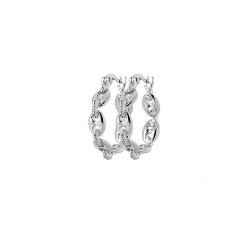 Boucles d'oreilles créoles grain de café en argent massif 925/000 Rhodié