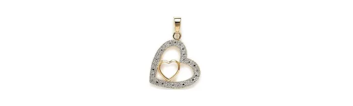Pendentif Double Coeurs ZIRCONIUM Plaqué Or 18 carats 750/1000