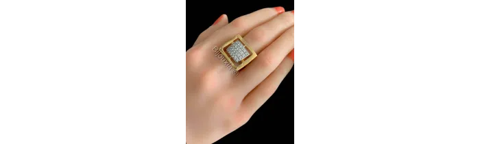 Bague Large Forme Carrée Pavé ZIRCONIUM Plaqué or 18 Carats Tailles 50 à 62