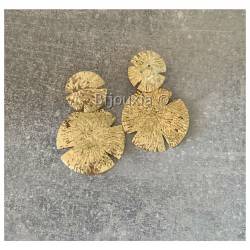 Boucles D'oreilles Pendantes Double Cercles Larges Martelés Argent Doré 925