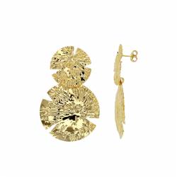 Boucles D'oreilles Pendantes Double Cercles Larges Martelés Argent Doré 925
