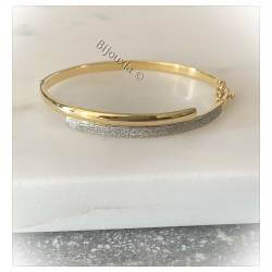 Bracelet Jonc Ouvrant Bicolore Plaqué or 18 Carats et Oxyde de Zirconium