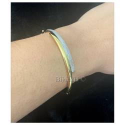 Bracelet Jonc Ouvrant Bicolore Plaqué or 18 Carats et Oxyde de Zirconium