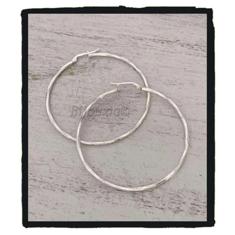 Boucles D'oreilles Créoles Torsadées - Argent Massif 925, 6 Cm, Neuves