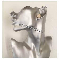 Boucles D'oreilles Grosses Perles 12MM Plaqué Or 18 Carats 750/000