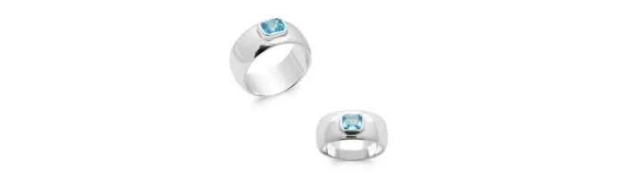 Bague Cristal Bleu Aigue Marine Oxyde de Zirconium En Argent Rhodié T50 à 60