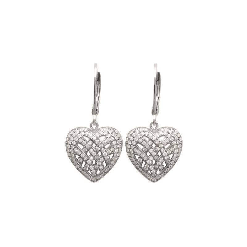 Boucles D'oreilles Dormeuses Coeur Microserti Argent 925 Rhodié