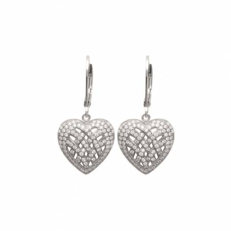 Boucles D'oreilles Dormeuses Coeur Microserti Argent 925 Rhodié