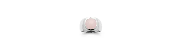 Bague Large Pierre Naturelle Quartz Rose En Argent 925/000 Rhodié T50 à 60
