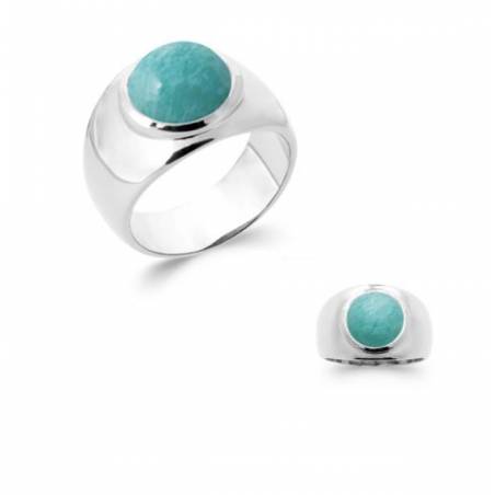 Bague Large Pierre Naturelle Amazonite En Argent 925/000 Rhodié T50 à 60