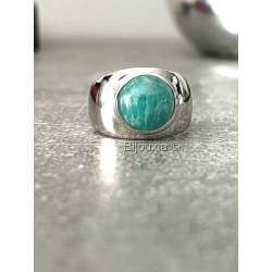 Bague Large Pierre Naturelle Amazonite En Argent 925/000 Rhodié T50 à 60
