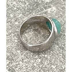 Bague Large Pierre Naturelle Amazonite En Argent 925/000 Rhodié T50 à 60