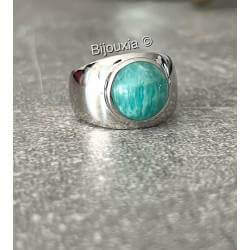 Bague Large Pierre Naturelle Amazonite En Argent 925/000 Rhodié T50 à 60
