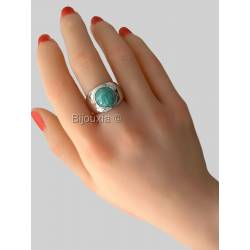 Bague Large Pierre Naturelle Amazonite En Argent 925/000 Rhodié T50 à 60