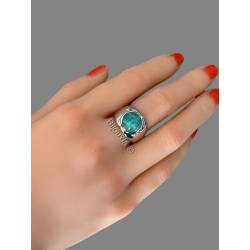 Bague Large Pierre Naturelle Amazonite En Argent 925/000 Rhodié T50 à 60