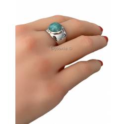 Bague Large Pierre Naturelle Amazonite En Argent 925/000 Rhodié T50 à 60