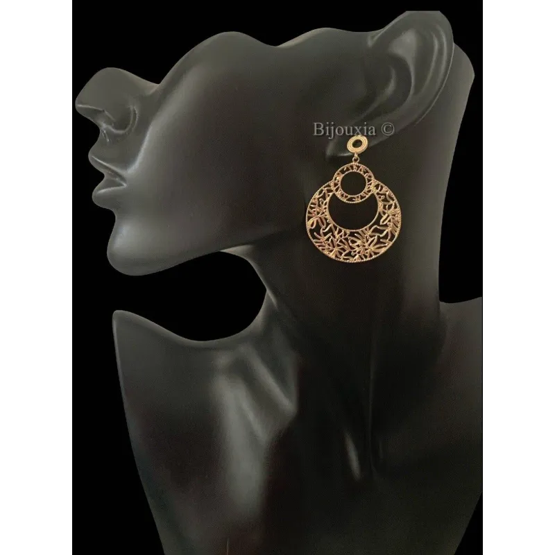Boucles D'oreilles Pendantes Plaqué Or 18 Carats – Forme Irrégulière Ajourée – Neuf Avec étiquettes