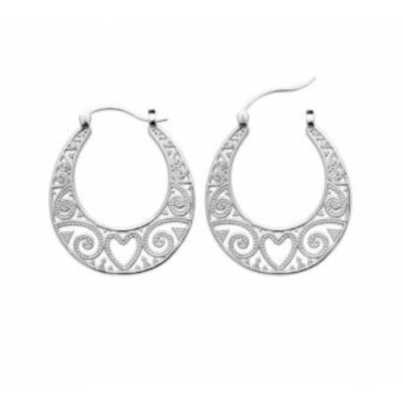 Créoles Ovales Motifs Ajourés Coeurs Arabesques Argent 925 Rhodié