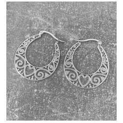 Créoles Ovales Motifs Ajourés Coeurs Arabesques Argent 925 Rhodié
