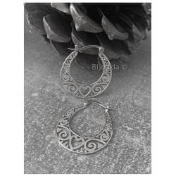 Créoles Ovales Motifs Ajourés Coeurs Arabesques Argent 925 Rhodié
