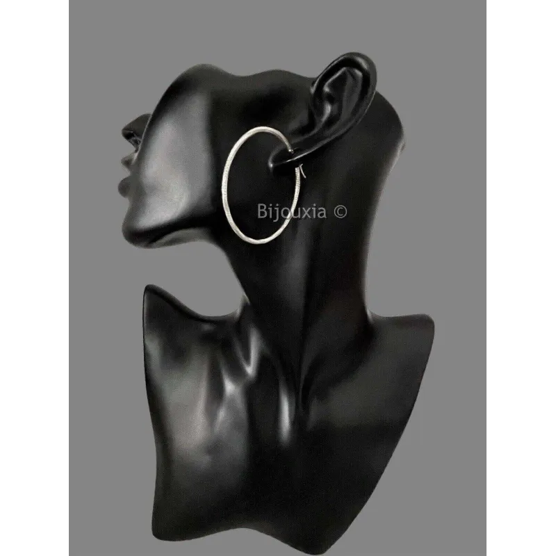 Boucles D'Oreilles Créoles Torsadées Ciselées - Argent Massif 925/000 - 6cm - Bijouxia - Neuf