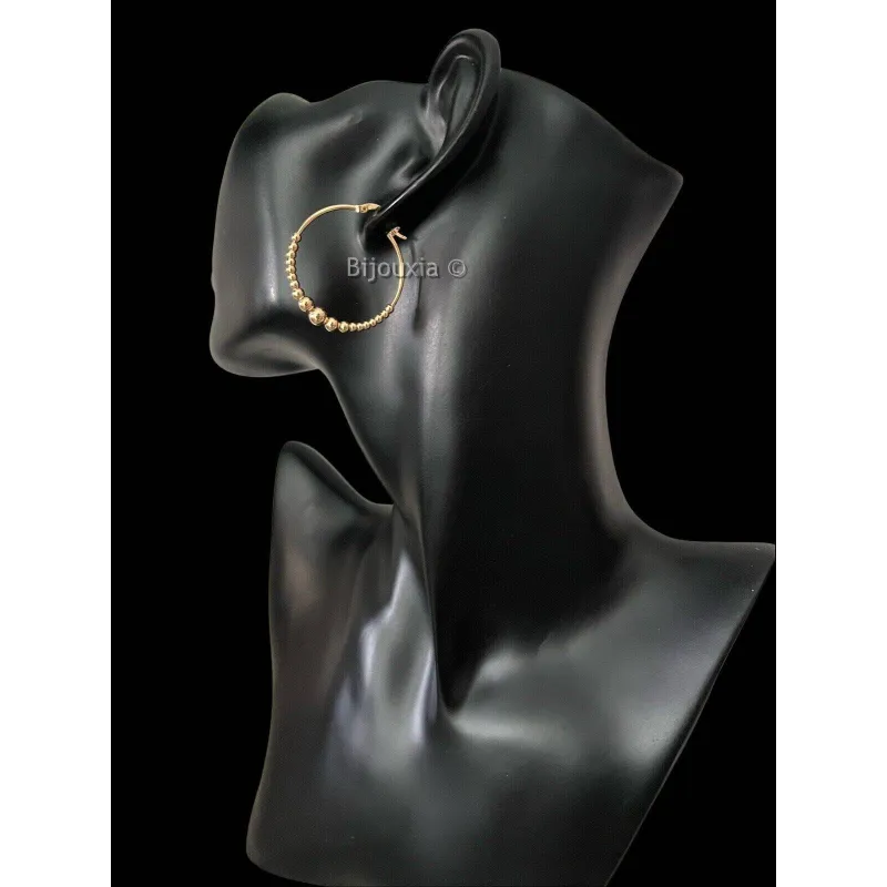 Boucles D'oreilles Créoles 3 Cm En Plaqué Or 18 Carats - Demi Contour - Neuves Avec étiquettes