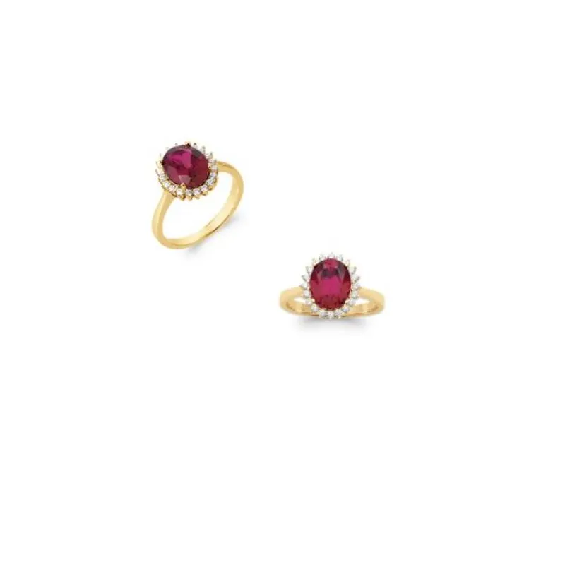 Bague Vintage Marquise En Or Plaqué Avec Pierre Rouge Type Rubis/Zirconium - Ancienne - Occasion