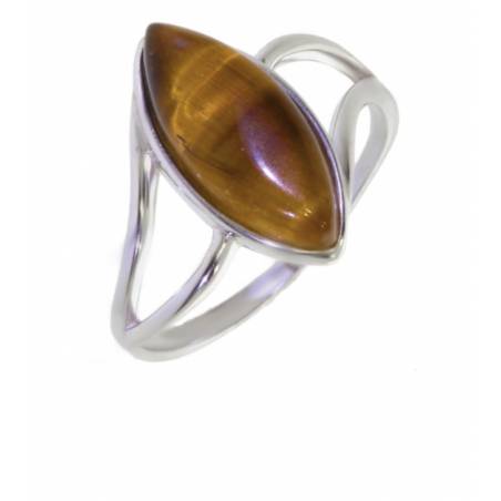 Bague Pierre Naturelle Marquise Œil de Tigre En Argent Massif 925/1000 Rhodié