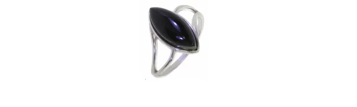 Bague Pierre Naturelle Marquise Onyx En Argent Massif 925/1000 Rhodié