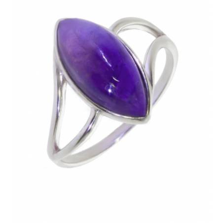 Bague Pierre Naturelle Marquise Améthyste En Argent Massif 925/1000 Rhodié