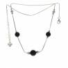 Collier 3 Perles Pierre Onyx Véritable En Argent Massif 925/1000 Rhodié