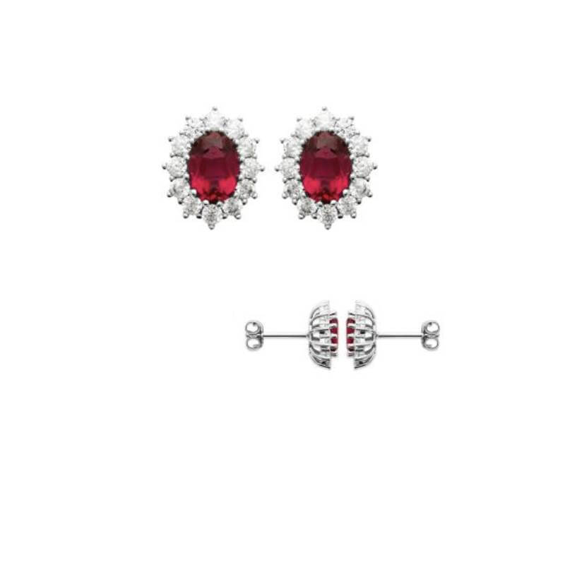 Boucles D'oreilles Marquise Rubis Zirconium Argent Massif 925/000 Rhodié