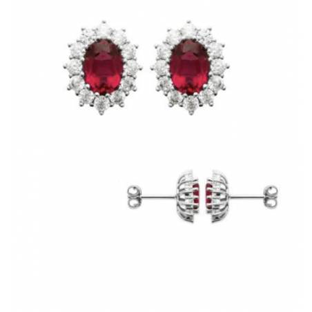 Boucles D'oreilles Marquise Rubis Zirconium Argent Massif 925/000 Rhodié
