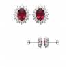 Boucles D'oreilles Marquise Rubis Zirconium Argent Massif 925/000 Rhodié