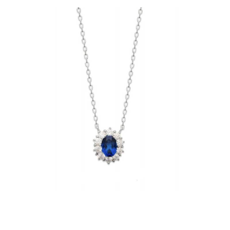 Collier Marquise Pendentif Cristal Bleu Saphir En Argent Massif 925/000 Rhodié