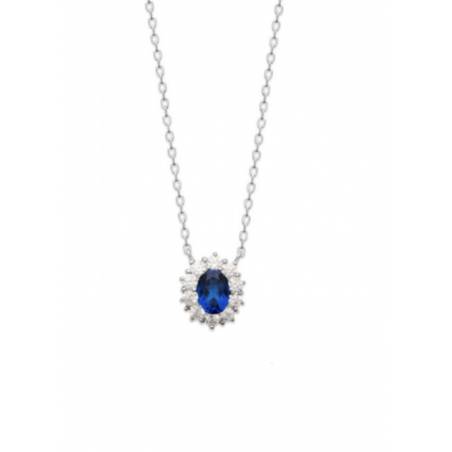 Collier Marquise Pendentif Cristal Bleu Saphir En Argent Massif 925/000 Rhodié