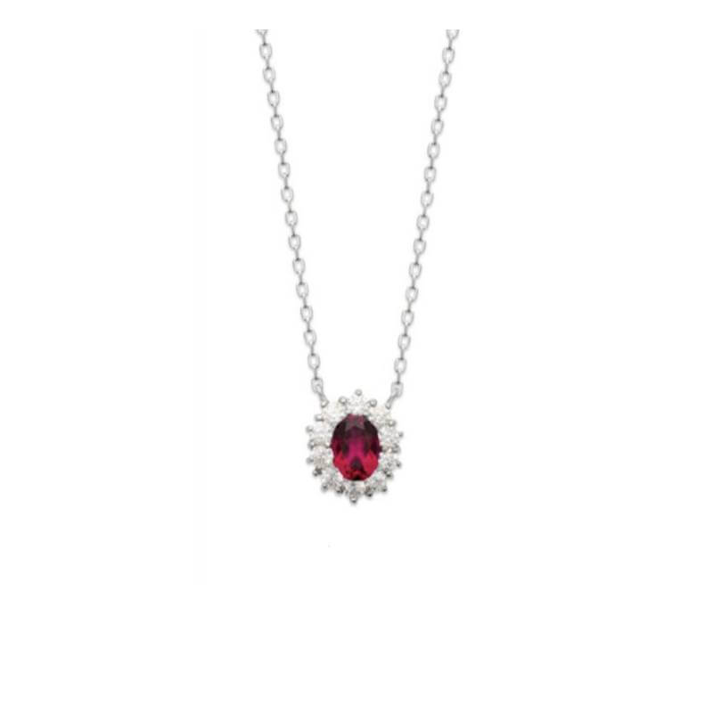 Collier Marquise Pendentif Cristal Rouge Rubis En Argent Massif 925/000 Rhodié