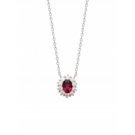 Collier Marquise Pendentif Cristal Rouge Rubis En Argent Massif 925/000 Rhodié