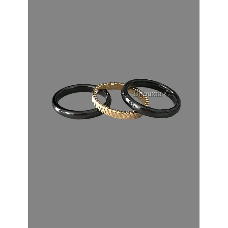 Triple Bague En Céramique Et Argent Sterling Bijouxia - Neuves Avec étiquettes - Tailles 50 à 60