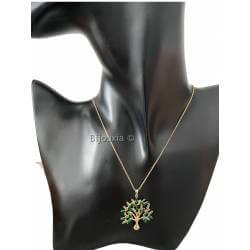 Collier Arbre de Vie Empierré Cristal Cz Vert Plaqué or 18 Carats 750/000