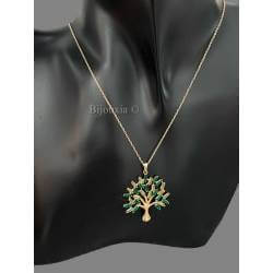 Collier Arbre de Vie Empierré Cristal Cz Vert Plaqué or 18 Carats 750/000