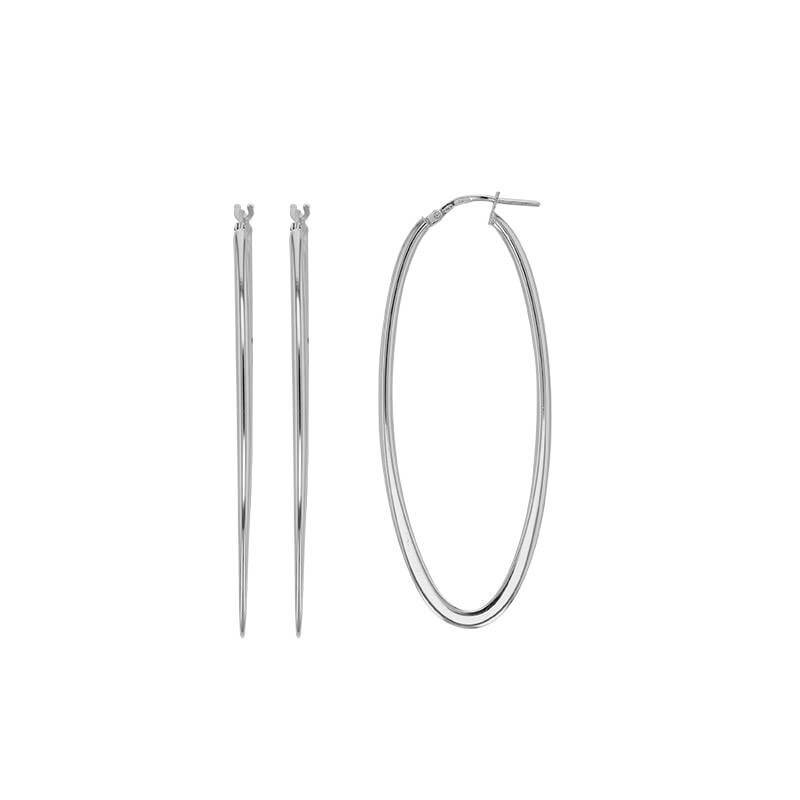 Boucles D'oreilles Créoles Ovales Longues En Argent 925/1000 Platiné