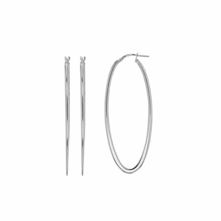 Boucles D'oreilles Créoles Ovales Longues En Argent 925/1000 Platiné