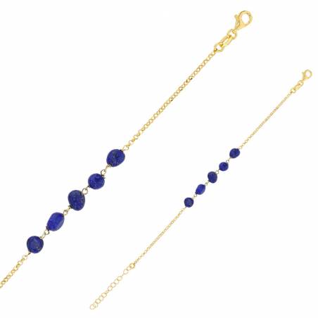 Bracelet Pierres Naturelles En Argent 925/000 Doré - Lapis Lazuli