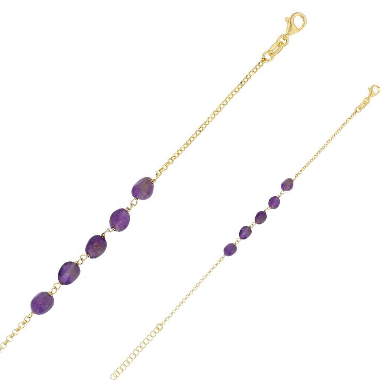 Bracelet Pierres Naturelles En Argent 925/000 Doré - Améthyste