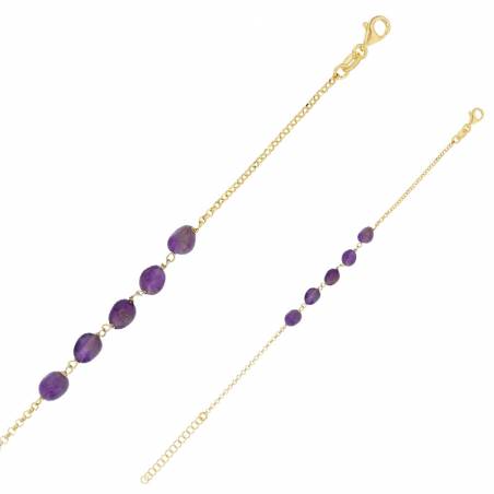 Bracelet Pierres Naturelles En Argent 925/000 Doré - Améthyste