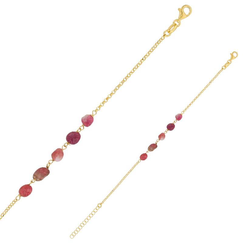Bracelet Pierres Naturelles En Argent 925/000 Doré - Tourmaline Rose