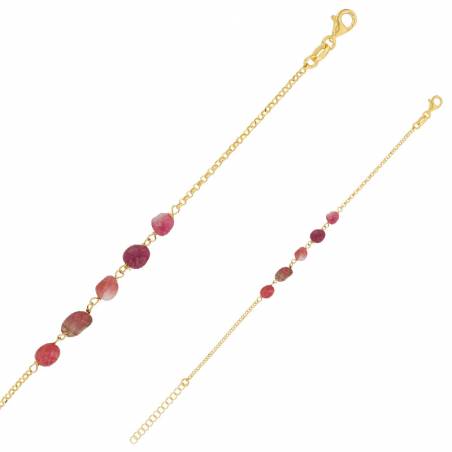 Bracelet Pierres Naturelles En Argent 925/000 Doré - Tourmaline Rose
