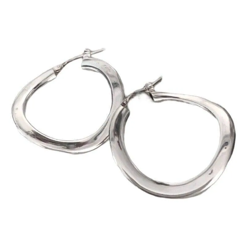 Boucles D'oreilles Créoles Ondulées Argent Massif 925/1000 - 3,5 Cm - Neuf Avec étiquettes Bijouxia